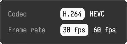 Codec and frame rate